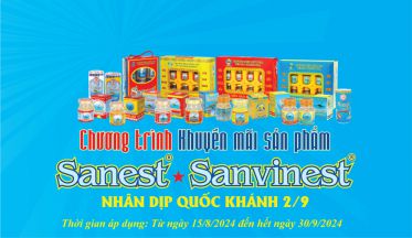 Chương trình khuyến mãi sản phẩm Nước Yến sào Sanest và Sanvinest từ ngày 15/8/2024 đến hết ngày 30/9/2024