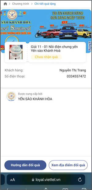 Form điền thông tin nhận quà Viettel